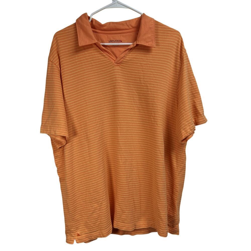 Untuckit Men's XL Polo Shirt Short Sleeve Orange Yellow Striped Cotton